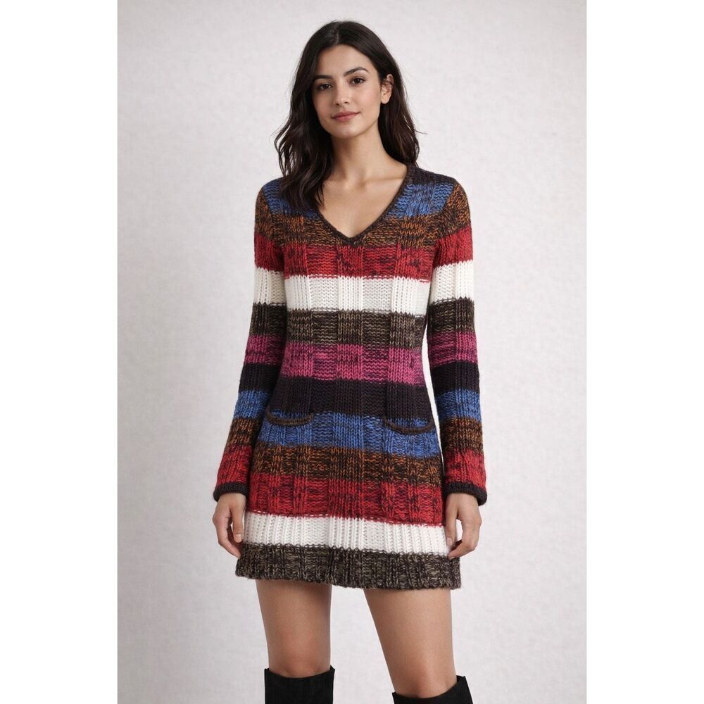 Papaya Striped Knit Sweater Dress Womens Small Cozy Mini